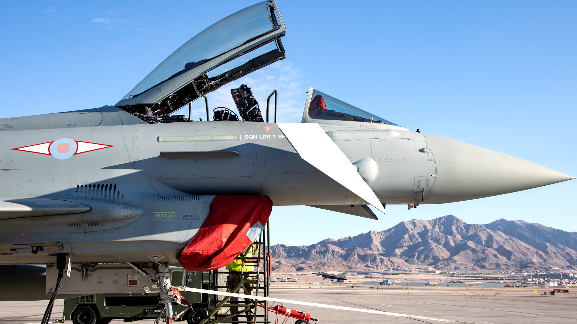 An RAF Typhoon sits at Nellis Air Force Base Nevada as part of Exercise Red Flag in January 2022 (Picture: MOD).