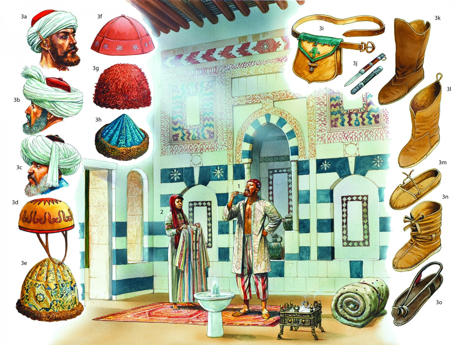 An amir at home in Damascus during 15th Century Mamluks