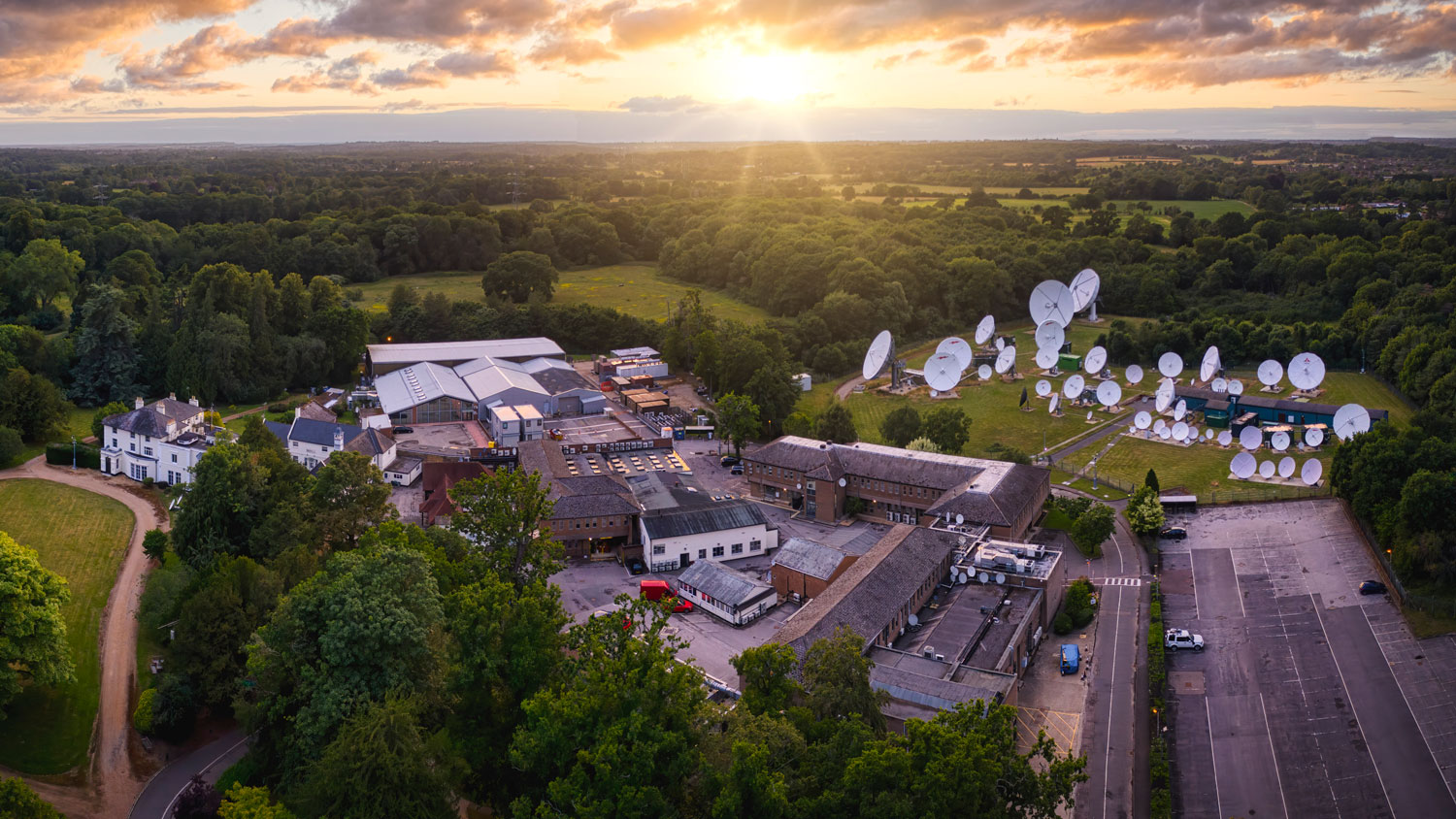 An aerial view of the satellite farm behind BFBS’ headquarters today CREDIT BFBS