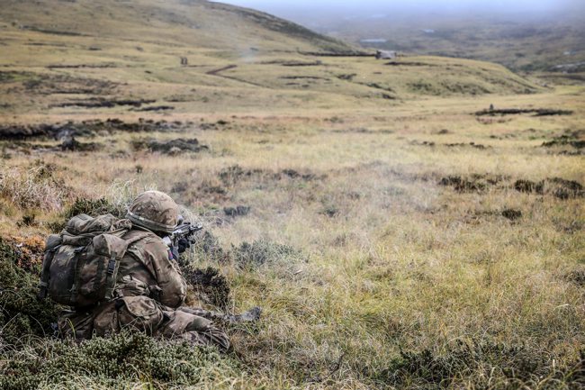 Anon soldier during exercise on Falklands Onion Ranges