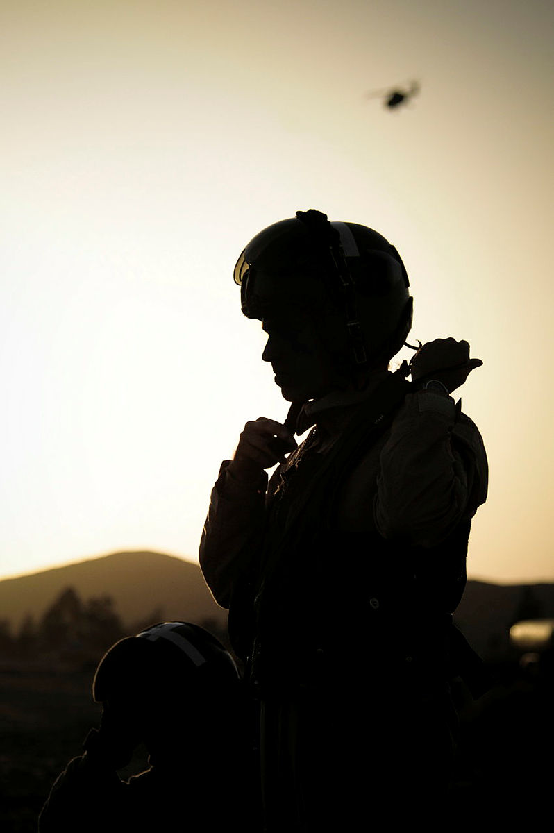 Anonymous RAF crewman tests his radio during Exercise Jebel Sahara in North Africa (Picture: MOD).