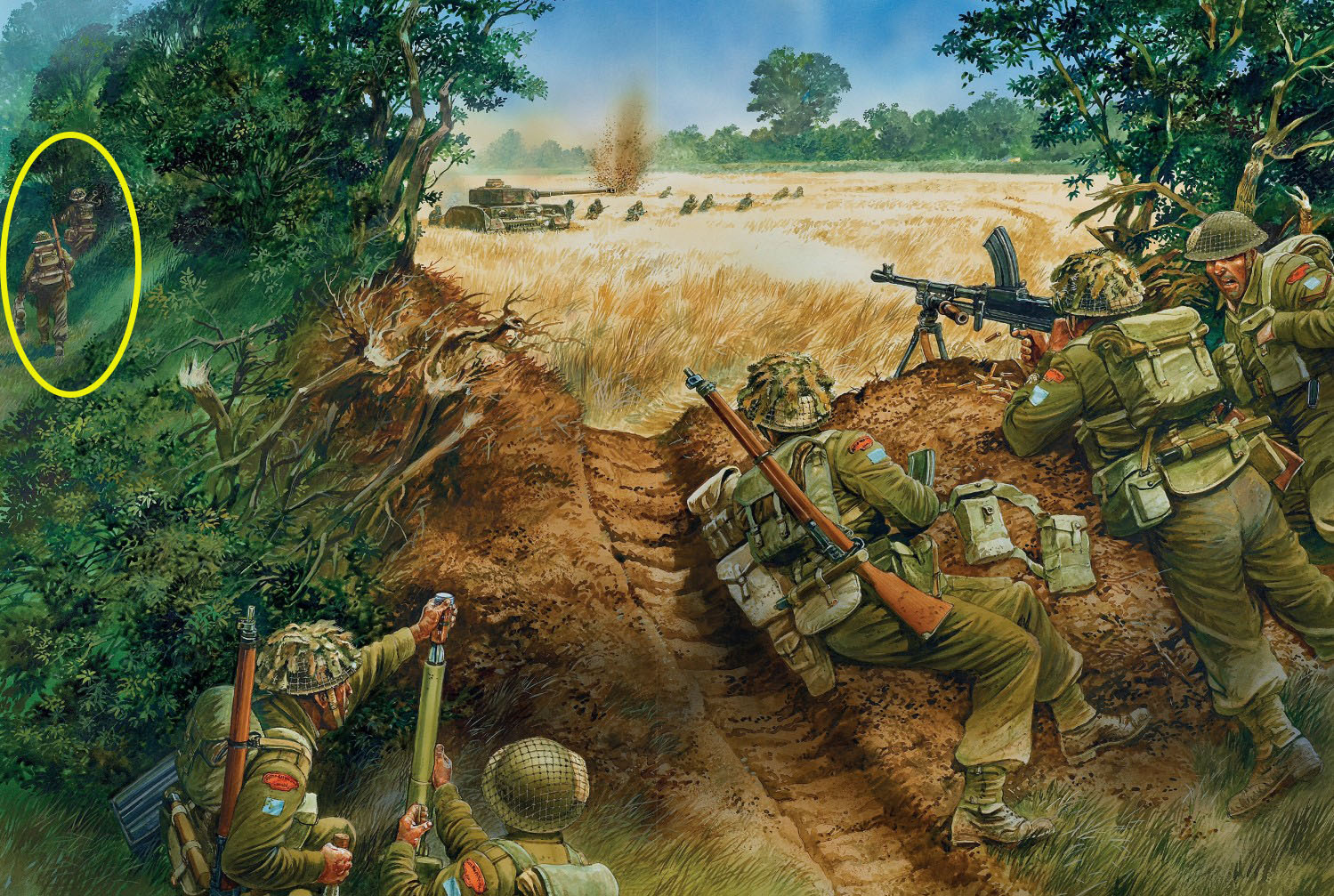 illustration of Canadian World War 2 infantry attacking a German tank