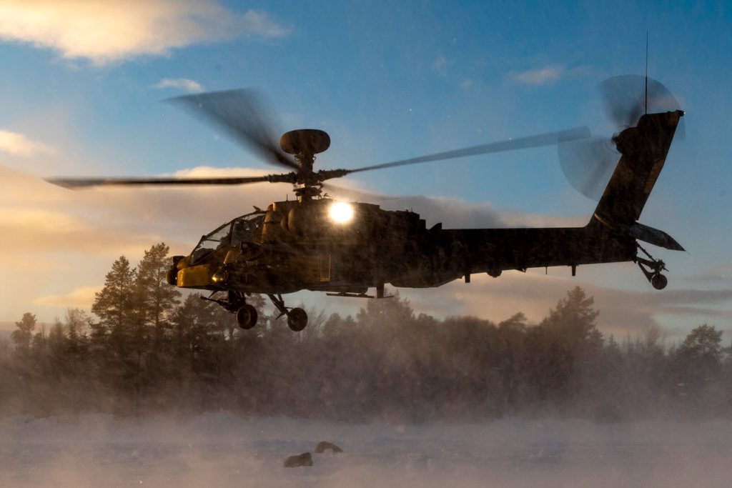 British Army Apache attack helicopter Arctic Warfare Norway Snow Credit British Army