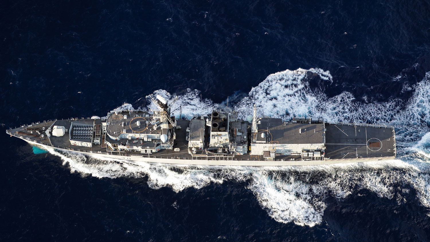 Ariel view of HMS Northumberland captured while deployed on Exercise WESTLANT 19 in the Atlantic Ocean in 2019 (Picture: Crown Copyright).