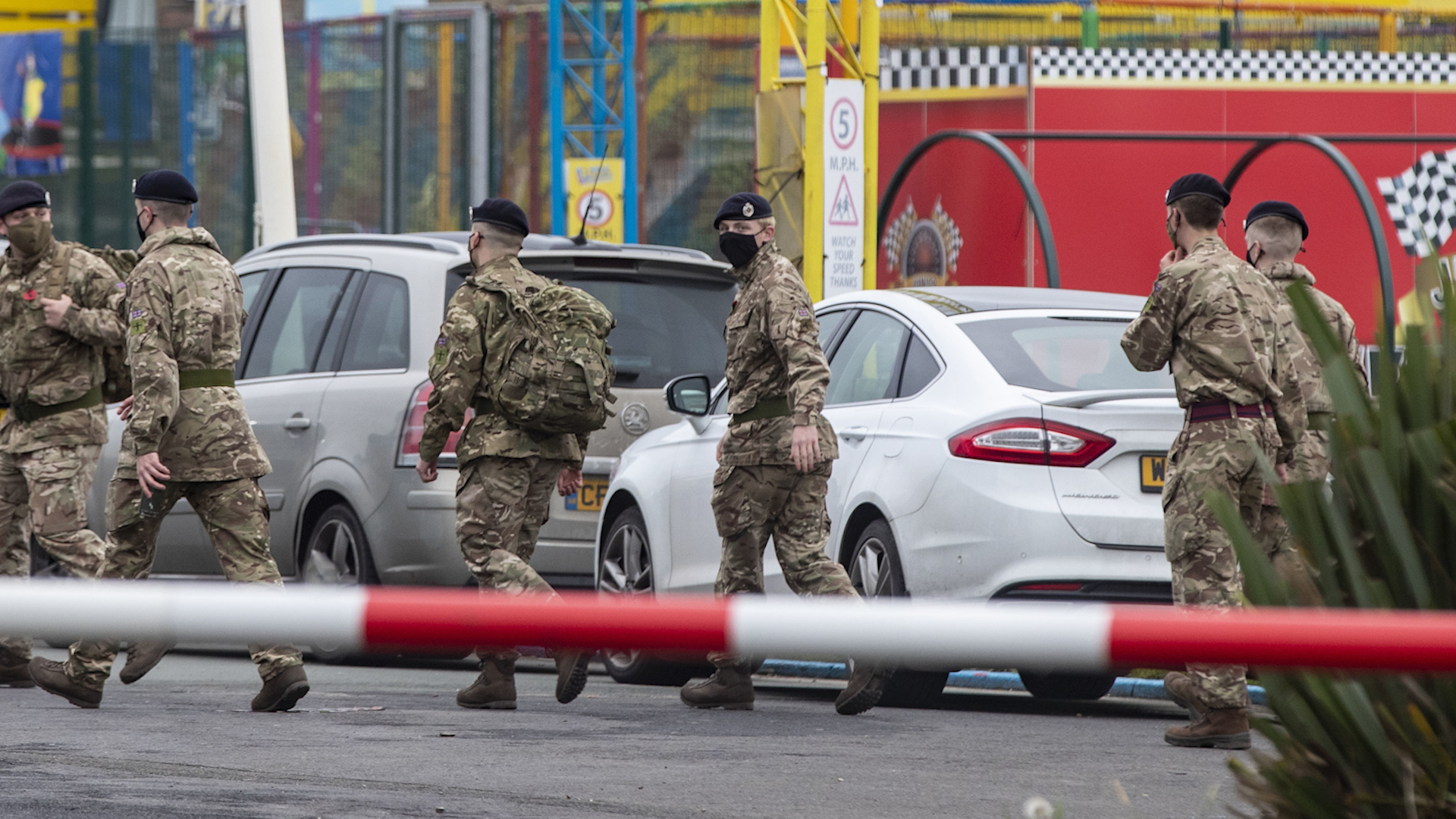Military personnel arrived at the holiday park in Southport on Thursday ahead of the start of the coronavirus testing pilot (Picture: PA).