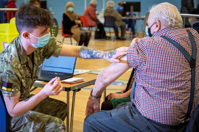 Army combat medics from 4 AMR (Armoured Medical Regiment) supporting the vaccination programme in Wales earlier this month (Picture: MOD).