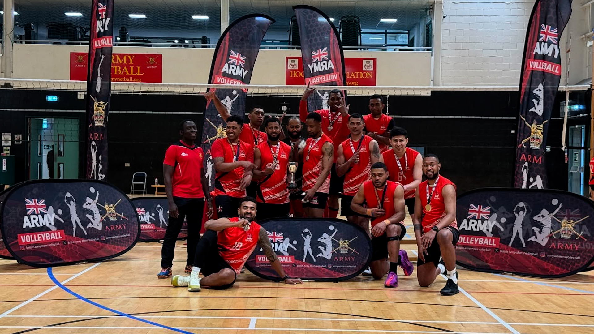 Army men volleyball celebrate winning Credit British Army Men's Volleyball Date 10042025.jpg