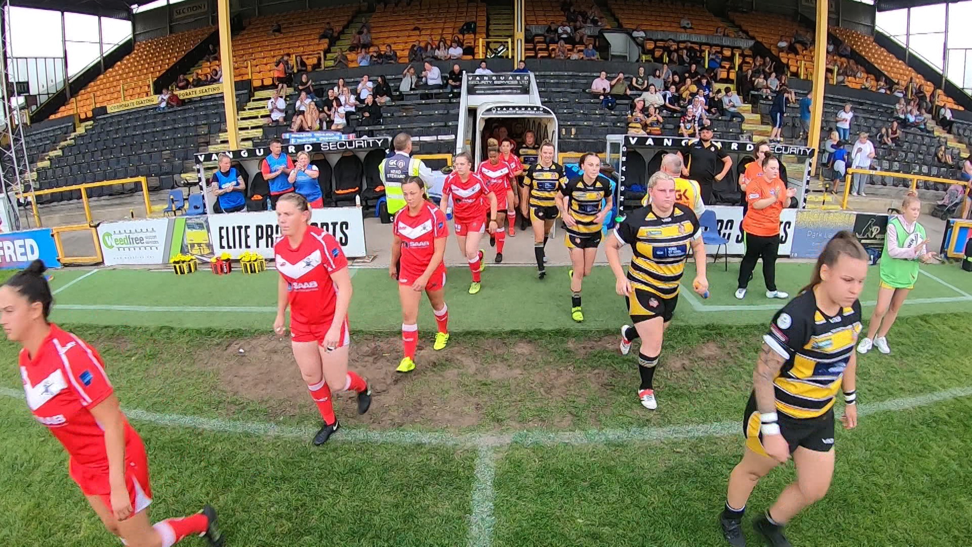 The two teams walk out at Castleford Tiger's stadium The Jungle.