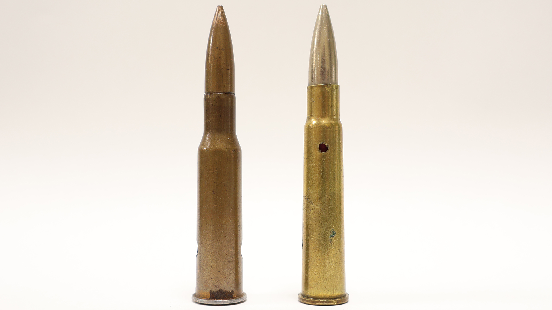 The 7.62x54mmR (left) and .303 cartridges (right) are both rimmed rounds, and although superior cartridges exist, both are still in use, the Russian one being more widespread (Picture: Royal Armouries)