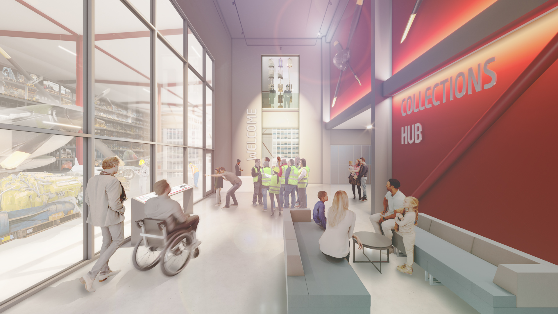 Artists impressions of Collections Hub Internal at RAF Museum Midlands via RAF Museum Midlands