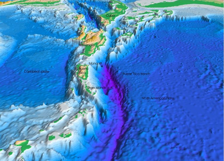 A scientific computerized map of the Puerto Rico Trench