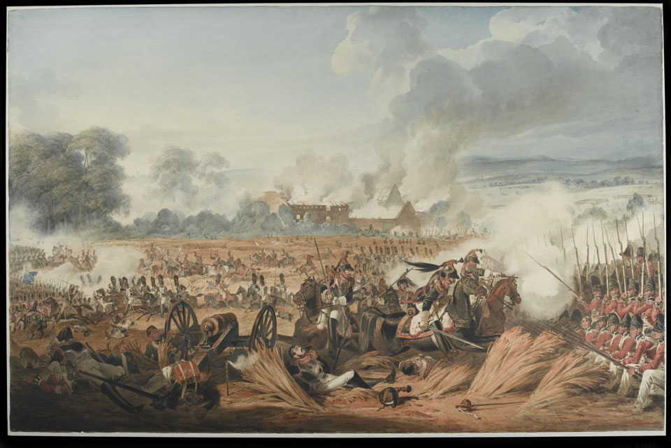 Painting showing Attack on the British Squares by French Cavalry, Battle of Waterloo, 1815