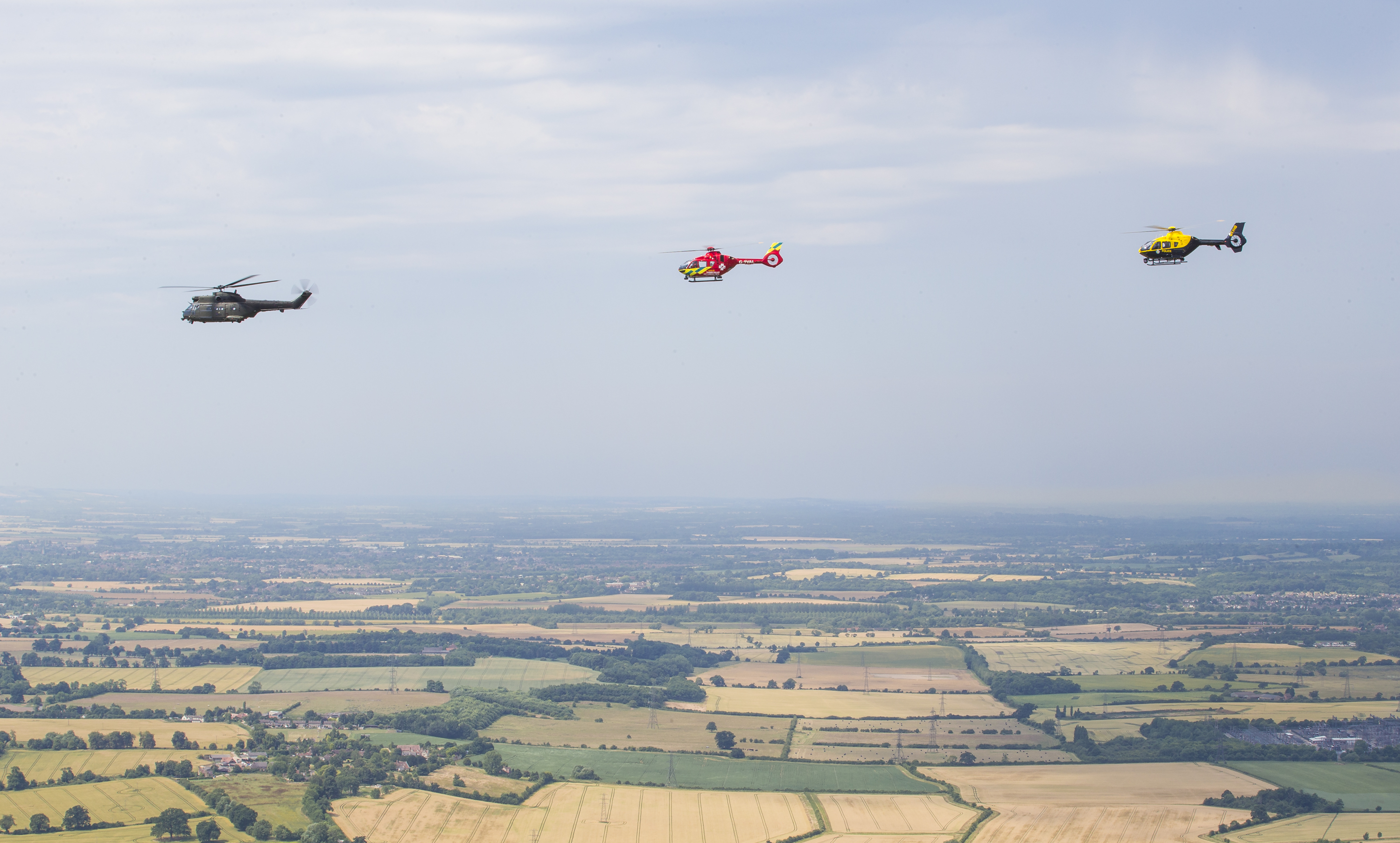 RAF, air ambulance and police fly together for the first time