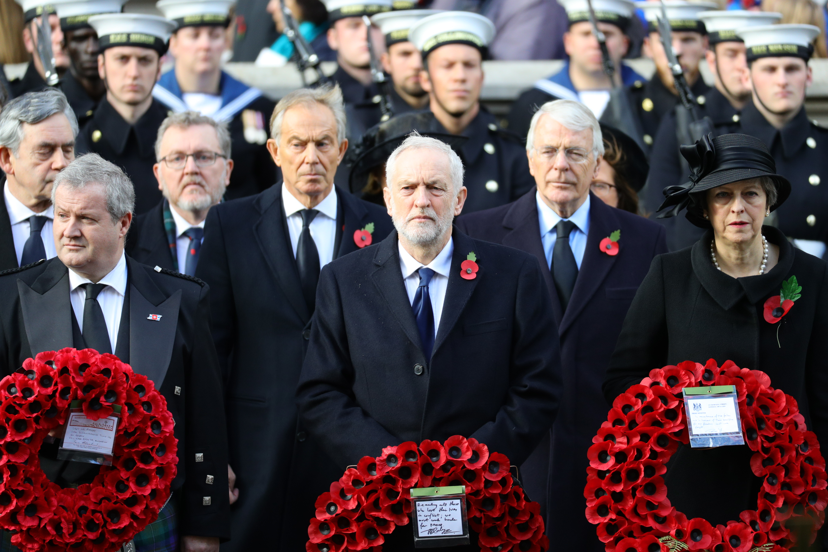 Theresa May, Tony Blair and Jeremy Corbyn Remembrance Sunday 2017 - CREDIT: MoD