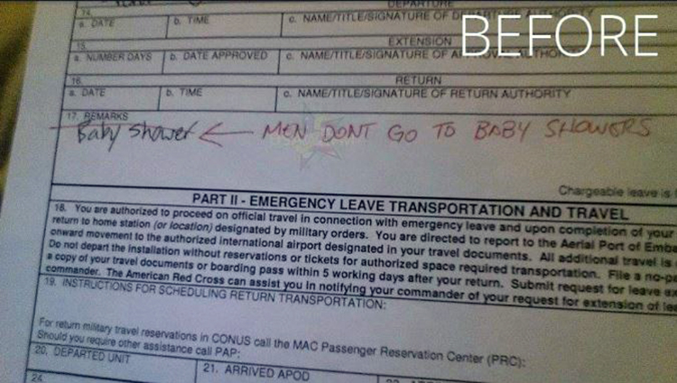 Army Specialist Reacts To Being Told “Men Don’t Go To Baby Showers”