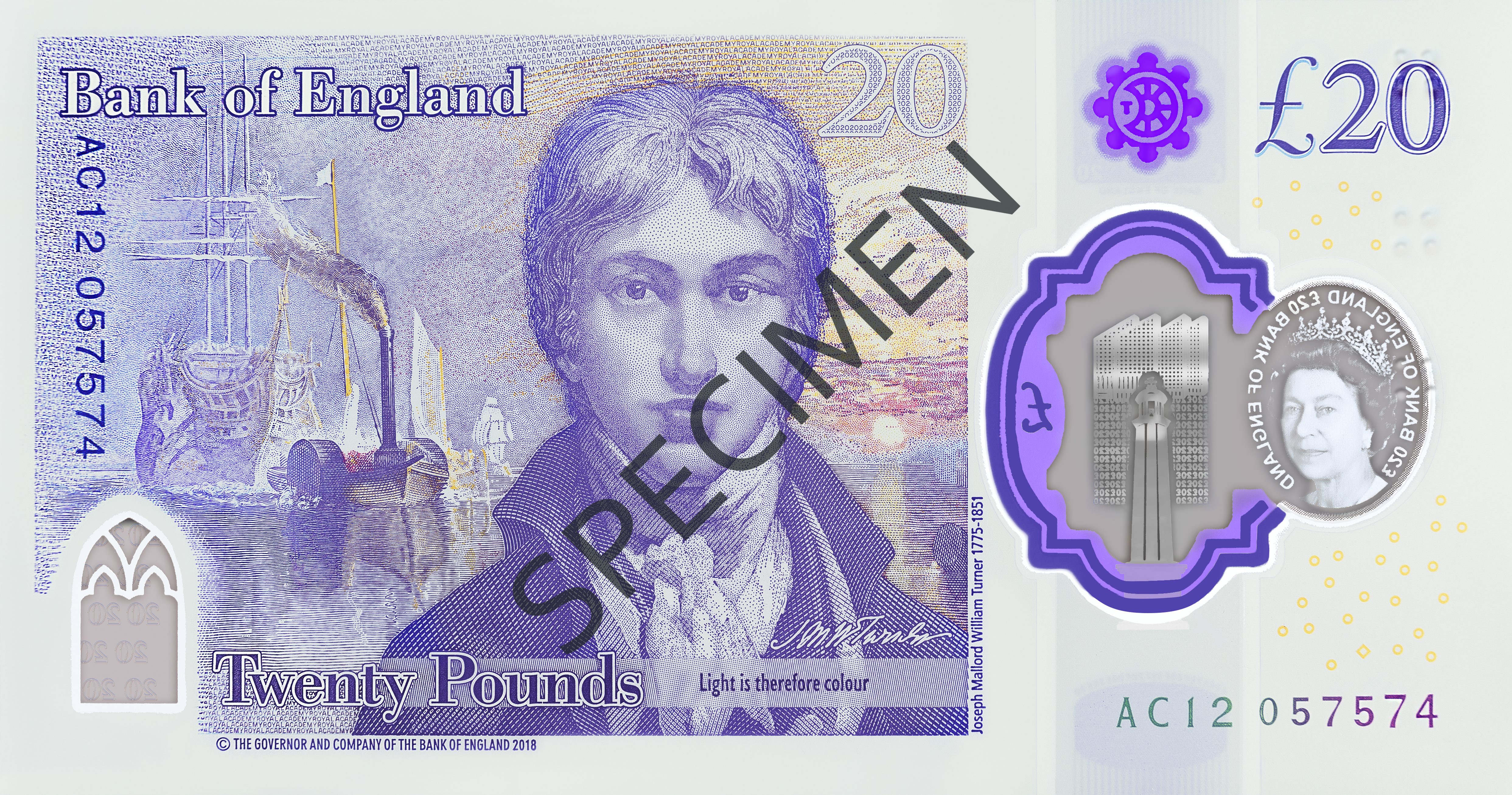 The back of the new £20 note also features a self-portrait of JMW Turner (Picture: Bank of England).