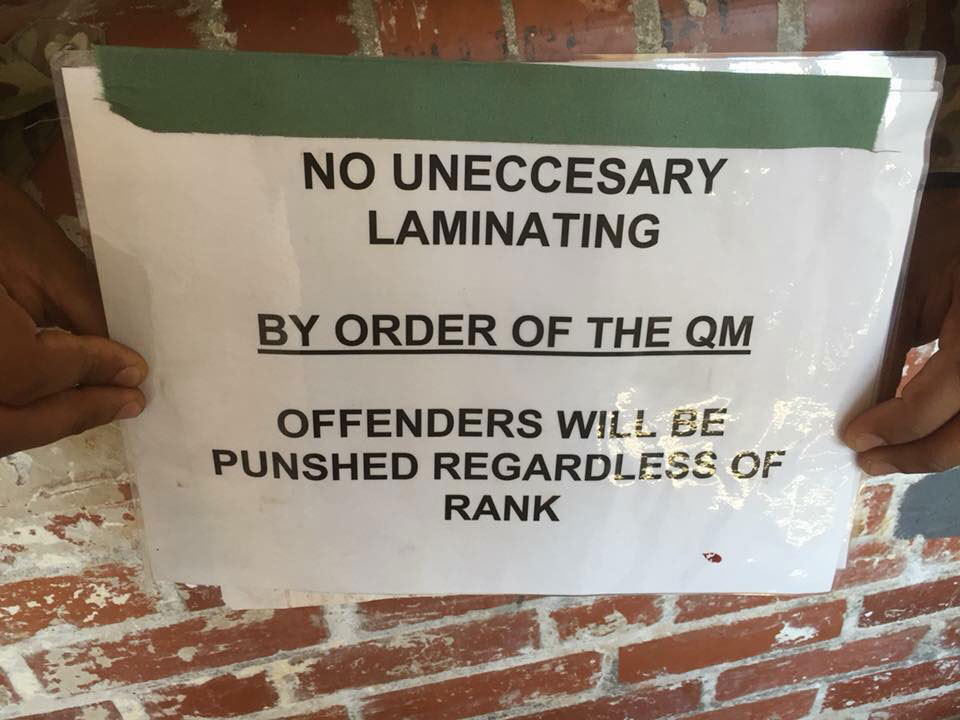 Bad Spelling Military Sign Funny No Uneccasary Laminating Credit: Fill Your Boots Facebook Page