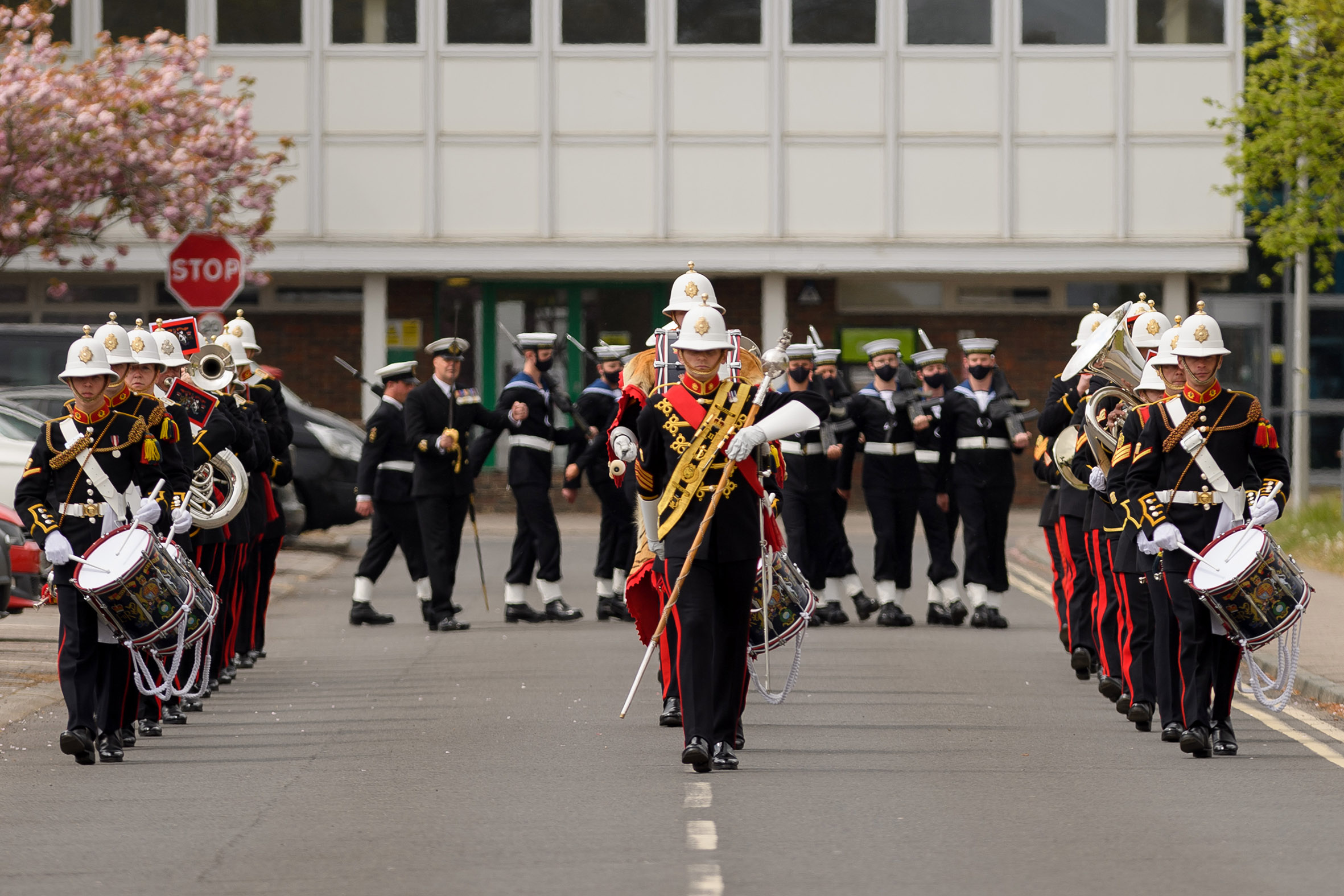 Band of HM Royal Marines Collingwood march on to begin the passing out parade (Picture: Royal Navy).