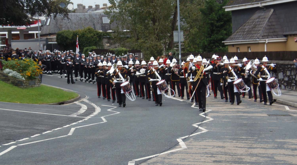The Band of the Royal Marines Plymouth lead the parade (Picture: Royal Navy)