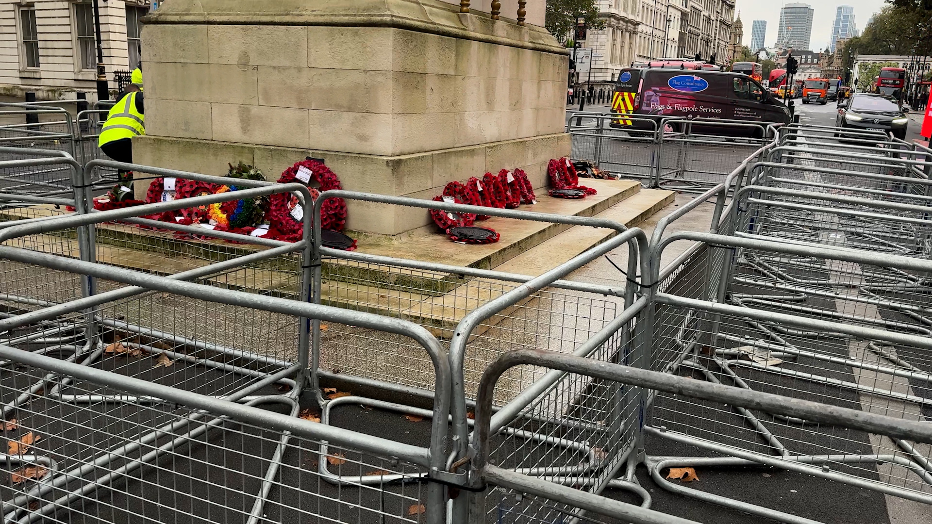 Barriers in place to protect Cenotaph ahead of Remembrance Sunday 26102023 CREDIT BFBS