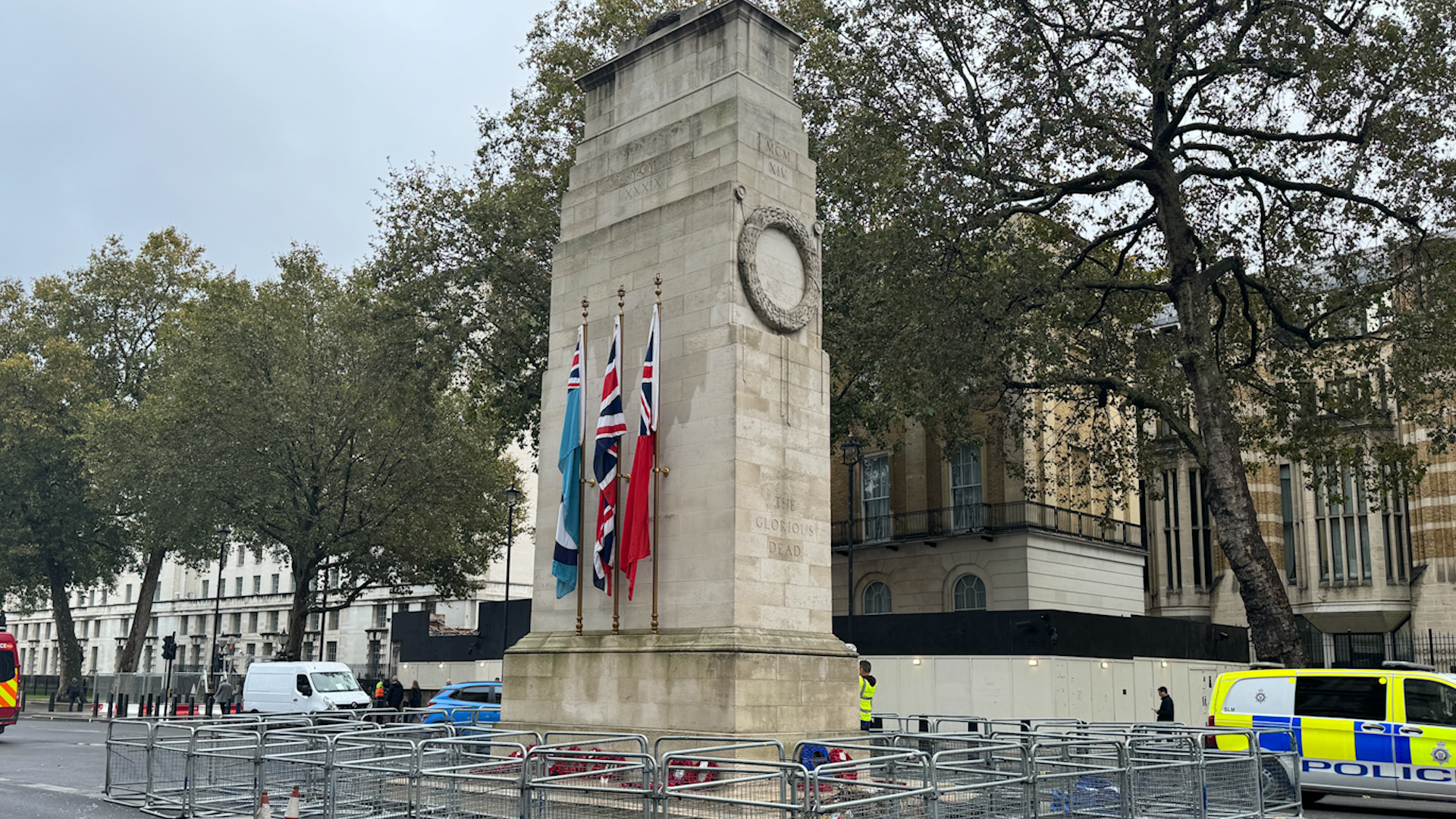 Barriers put in place around Cenotaph ahead of Remembrance 04112023 CREDIT BFBS