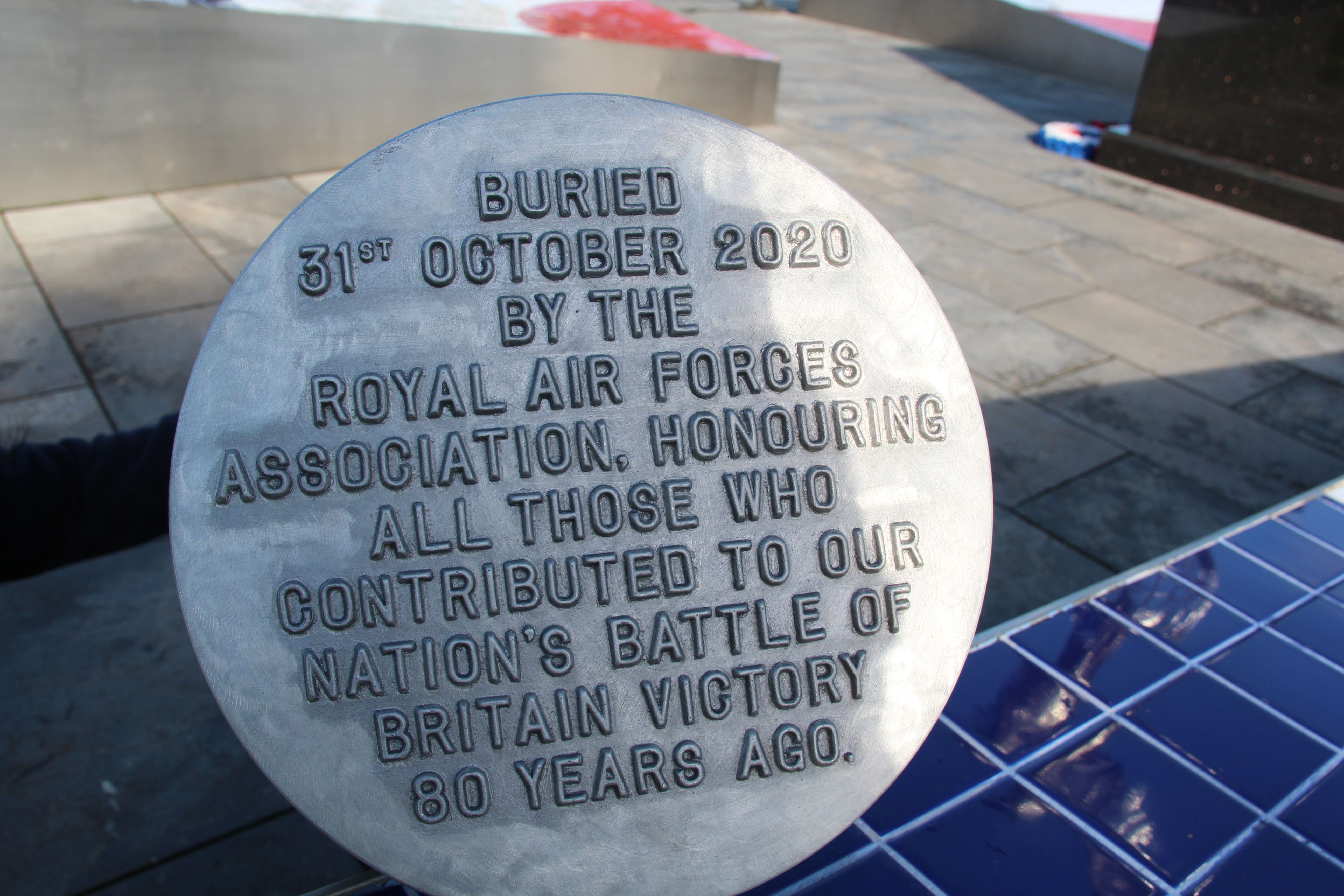 Battle Of Britain 80th anniversary Time capsule Full of Tributes Remembrance Garden at the National Memorial Arboretum, Staffordshire 28102020 CREDIT RAFAssociation