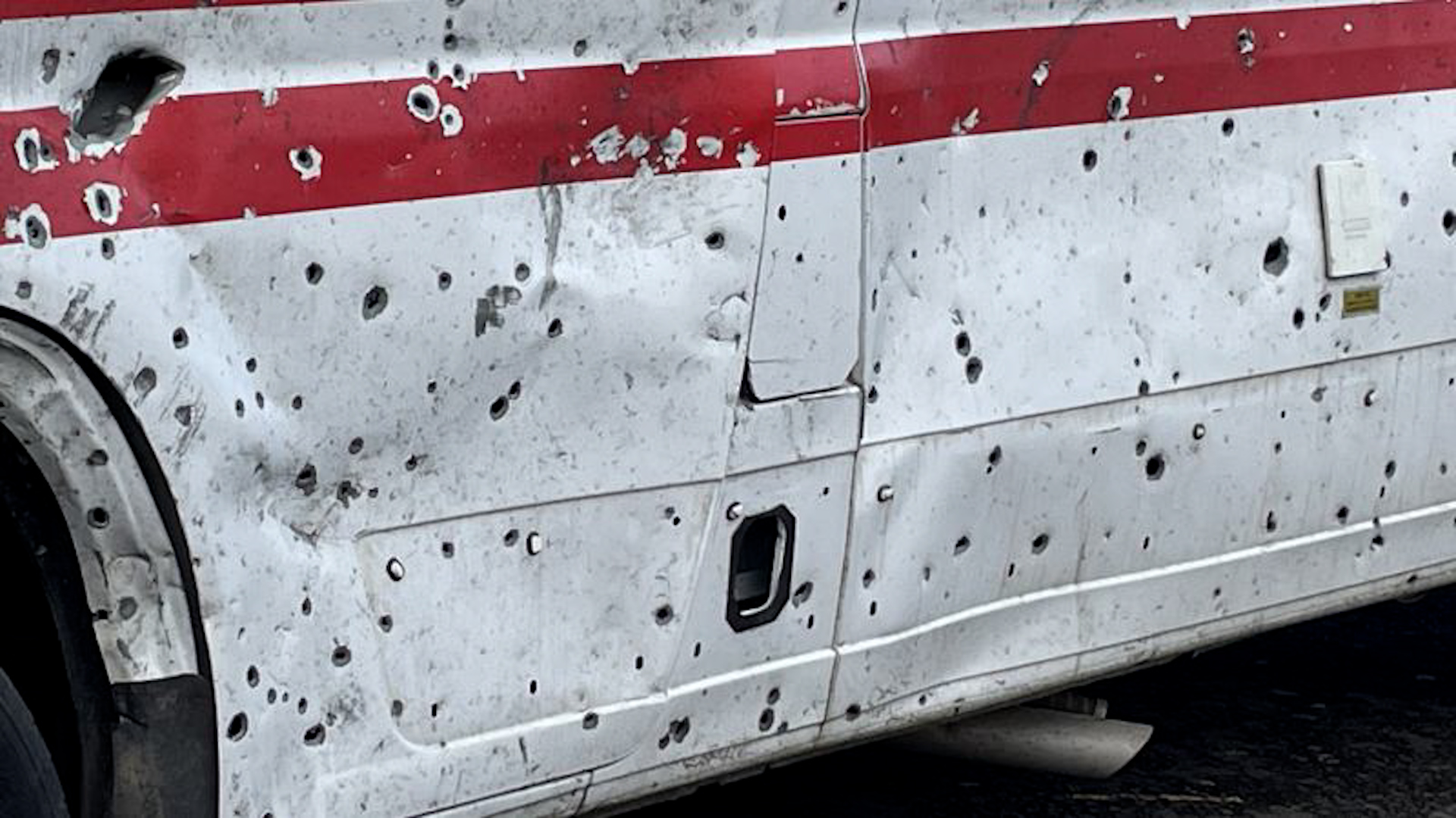 Battle damage sustained by the ambulance un Ukraine 20022024 CREDIT BFBS