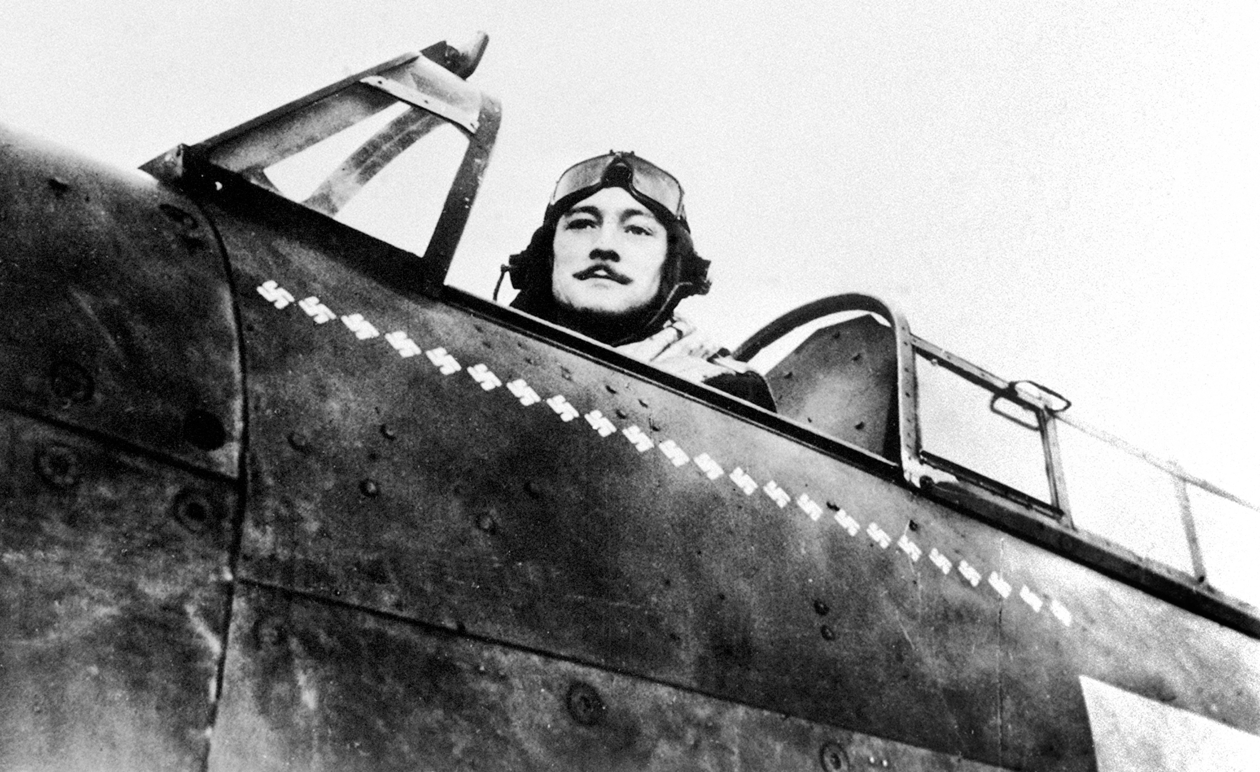 Battle of Britain RAF Flight Commander Robert Stanford-Tuck, DFC, at the controls of his Spitfire at the Croydon base of RAF 92 Squadron which was part of the Biggin Hill Sector