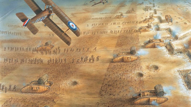 An illustration of the Battle of Cambrai in 1917
