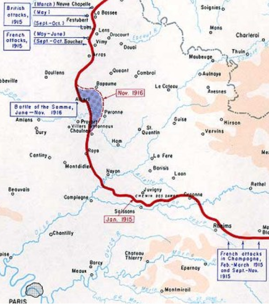 map of the western front in 1915 and 1916