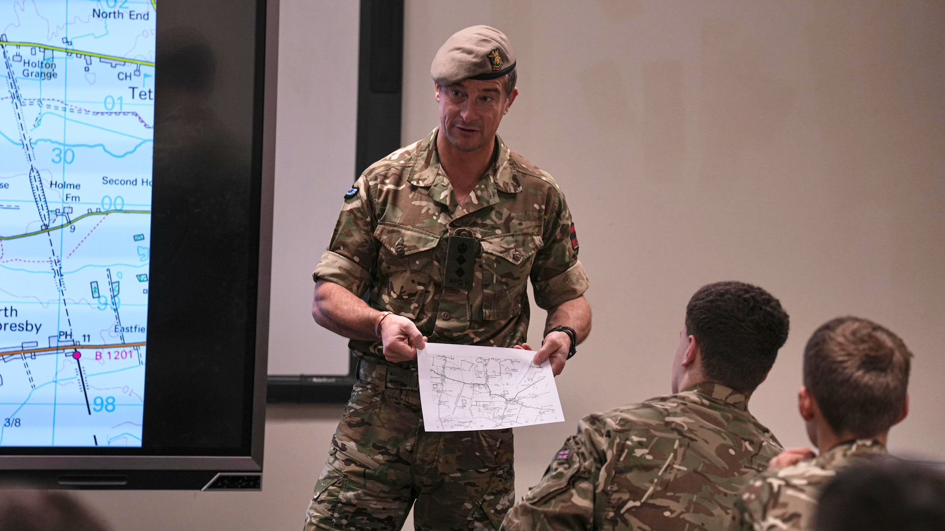 Bear Grylls delivers a navigation lesson to recruits at Army Foundation College Harrogate (Picture: Lt Col Mike Butler)