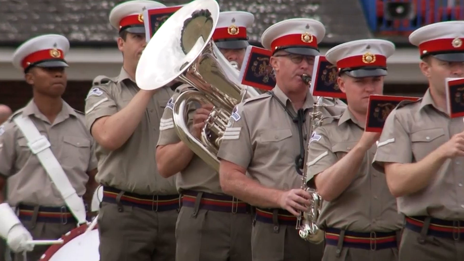 Beating the retreat rehersl on horse guards parade CREDIT BFBS.jpg 