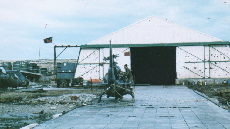 Beaver Hangar Falkland Islands 1980s Shrapnel Damage Credit: Lt Col (Retd) James Crawford