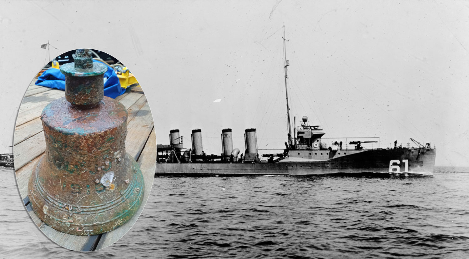 Bell added on as a layer to the picture of USS Jacob Jones underway off the New England coast, 1916 CREDIT US Navy Naval History and Heritage Command