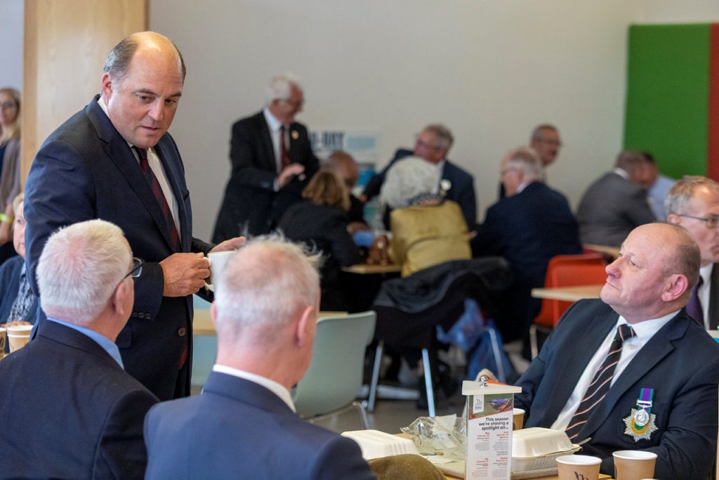 Ben Wallace at the National Memorial Arboretum with veterans for Operation Banner commemorations 140819 CREDIT MOD