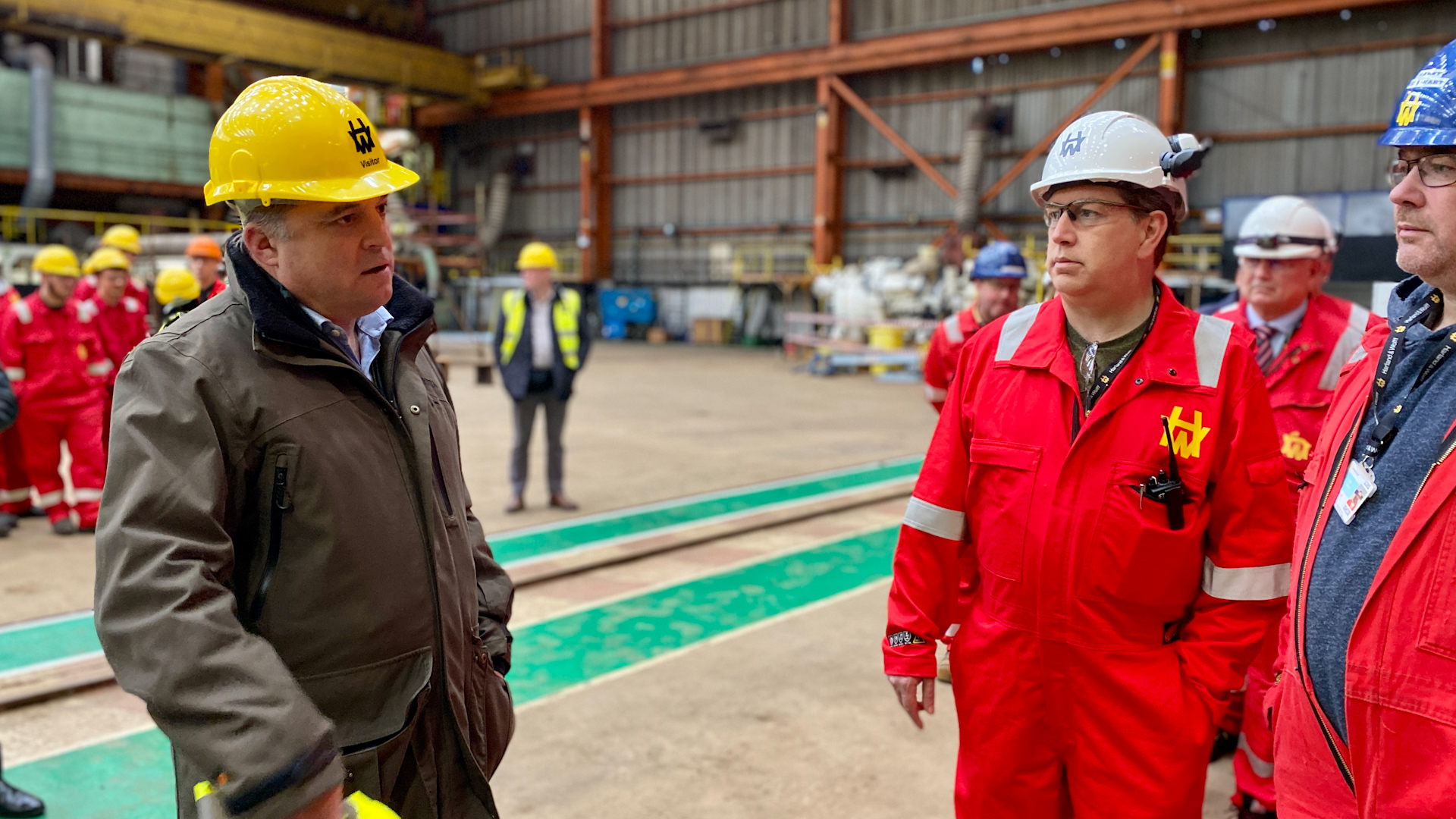 Defence Secretary Ben Wallace visited Harland & Wolff's Appledore facility which will play an important role in the construction of the ships.