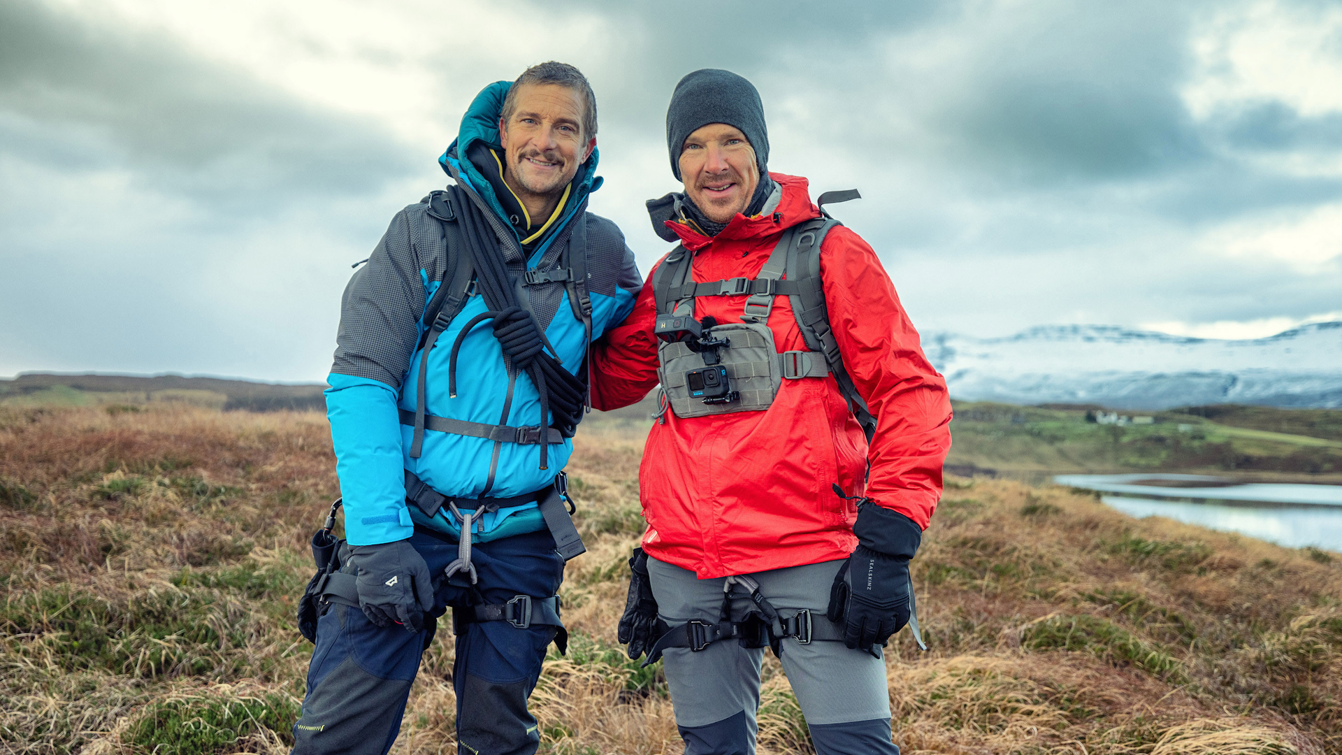 Benedict Cumberbatch and Bear Grylls on the Isle of Sky, Scotland 130723 CREDIT NATIONAL GEOGRAPHIC FOR DISNEY + BEN SIMMS