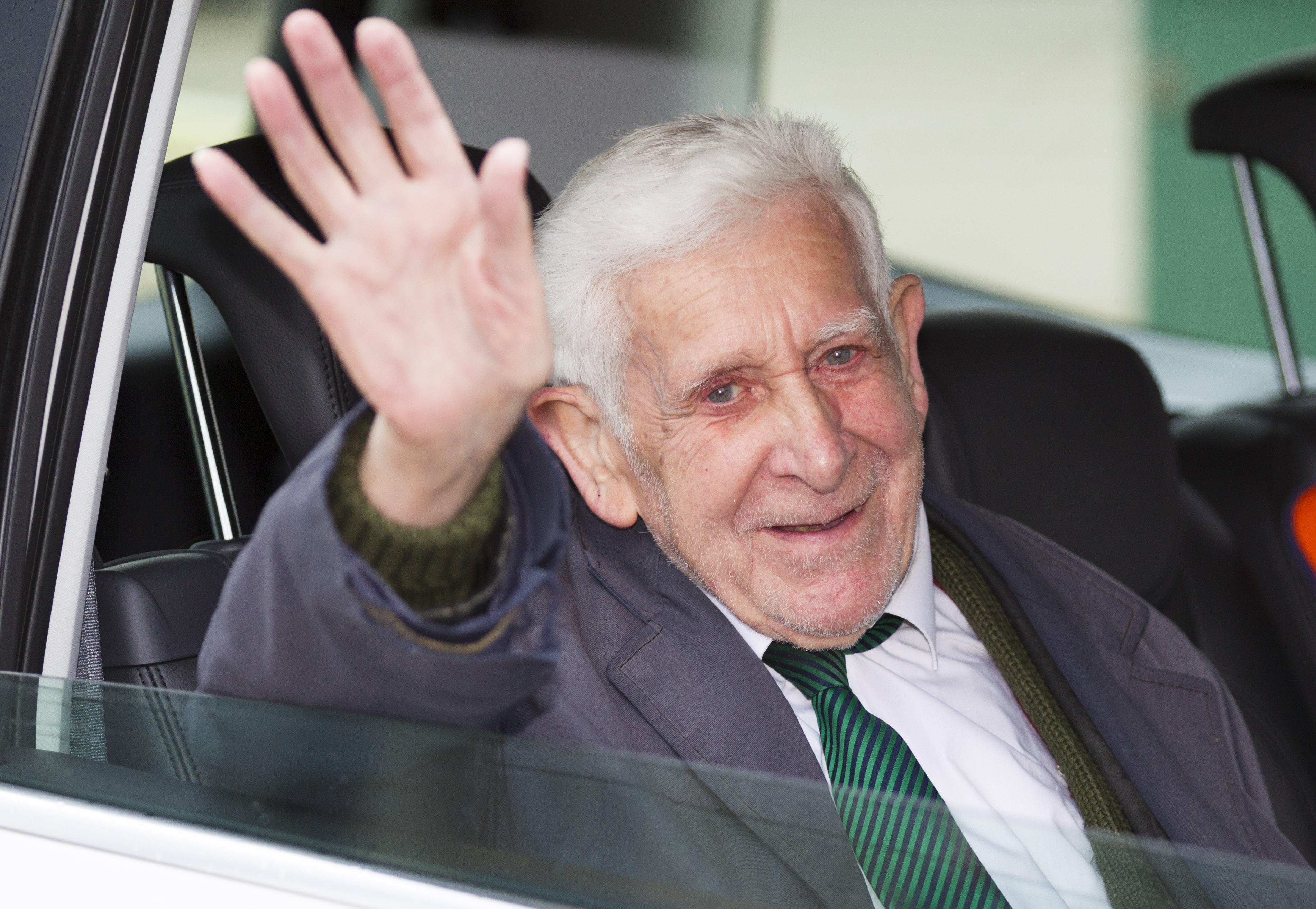 Image ID: G73FFE: Bernard Jordan pictured in June 2014 as he returned to Portsmouth on a Brittany Ferry after his trip to Normandy for D-Day commemorations (Picture: Chris Ison / Alamy).