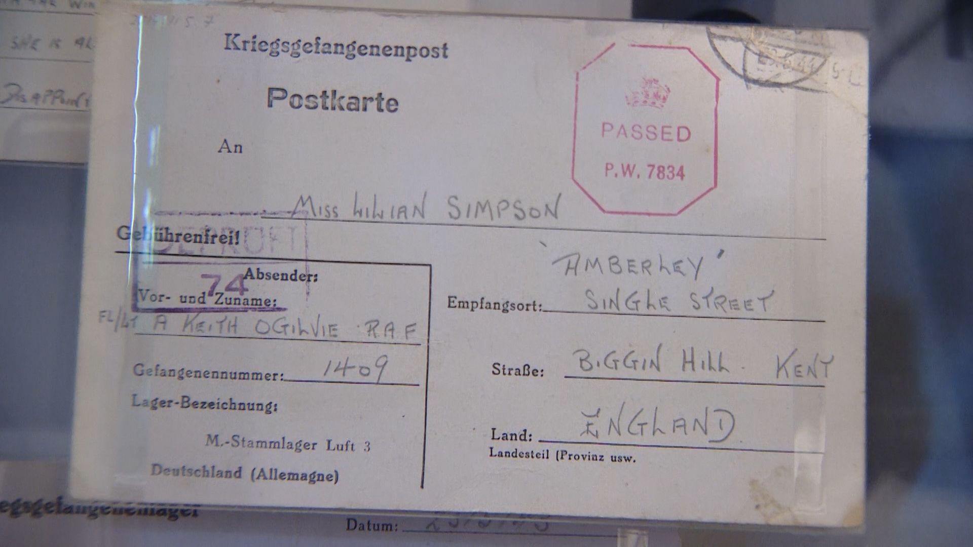 Biggin Hill handwritten letter from WWII 300119 CREDIT Forces News