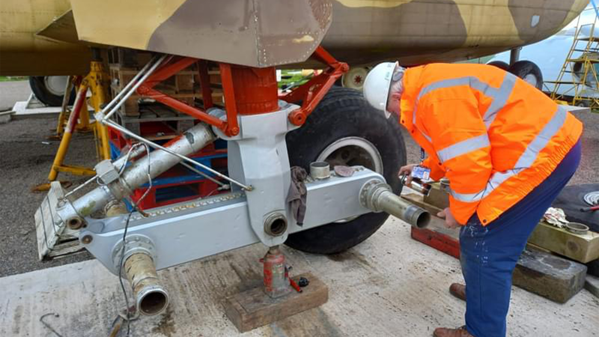 The bogie from the starboard undercarriage has been replaced with an original part that had not been used until now (Picture: Solway Aviation Museum)