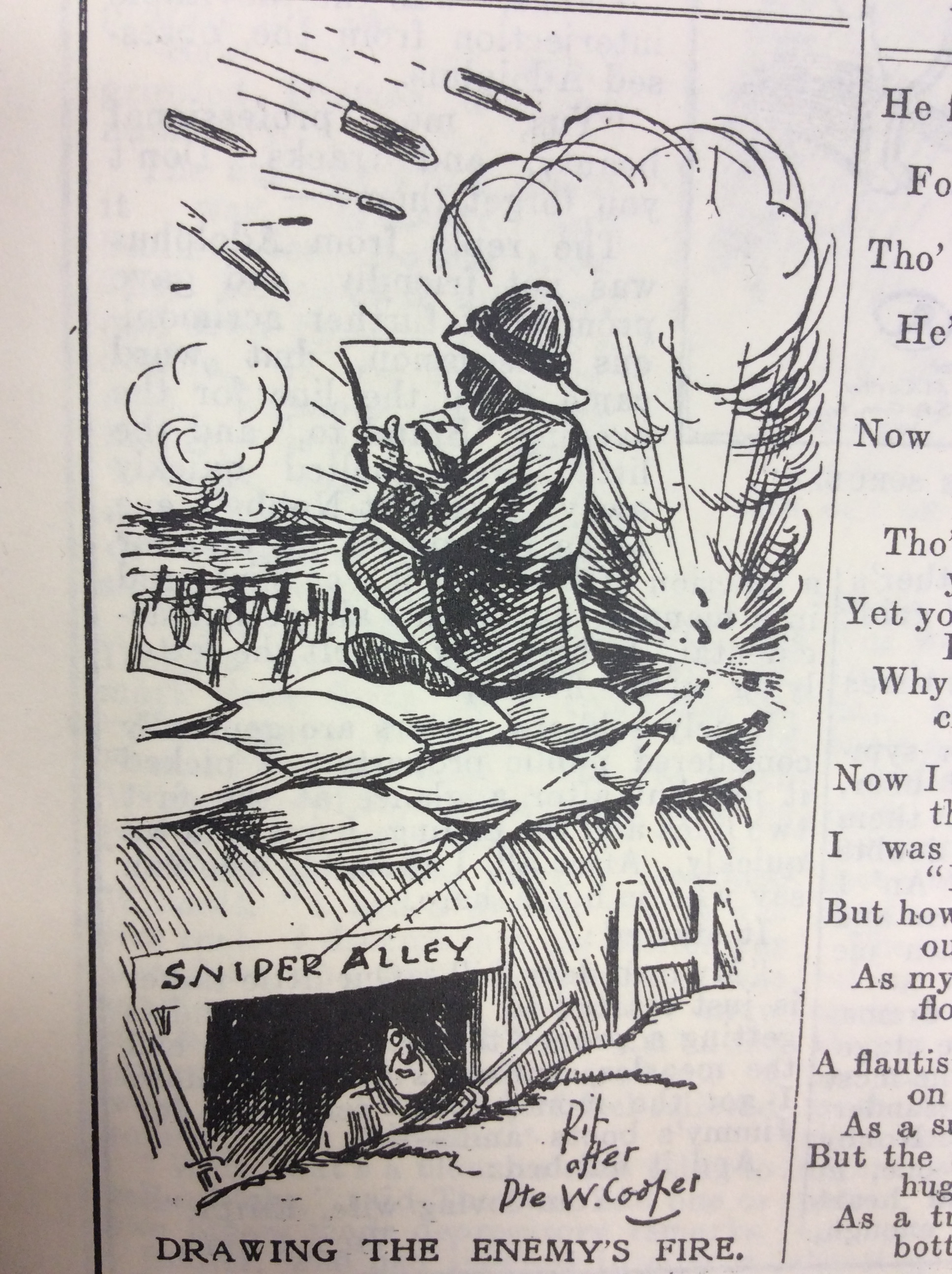 Blighty magazine cartoon drawing the enemy fire