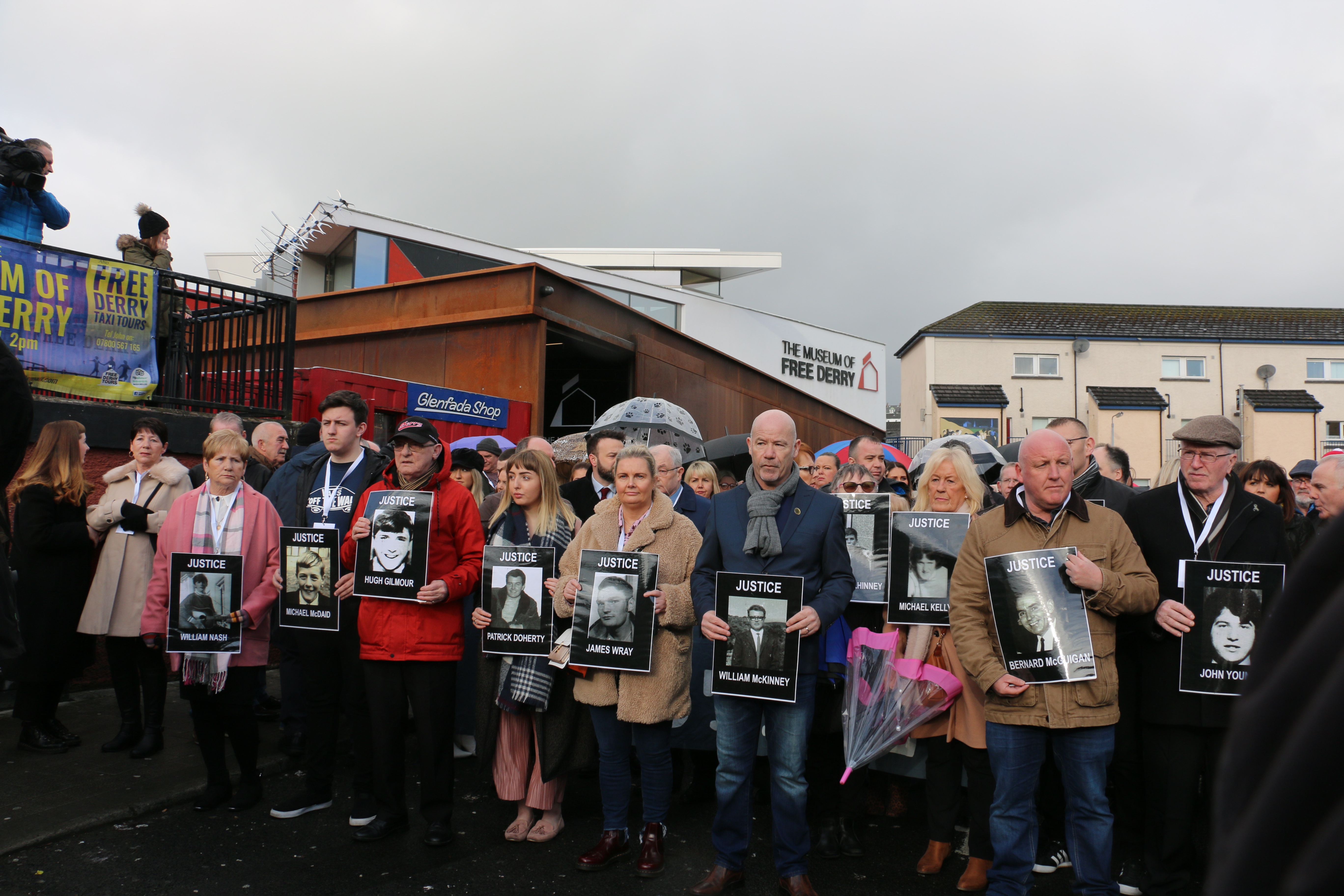 Families gathered outside the Museum of Free Derry this morning.