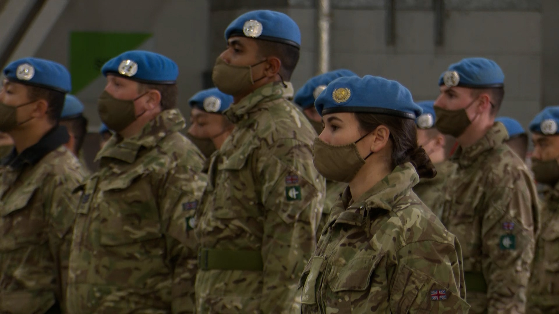Troops from 6 Regiment Royal Logistic Corps mark the end of their deployment to Cyprus on Operation TOSCA by removing their blue berets on parade (Picture: BFBS).