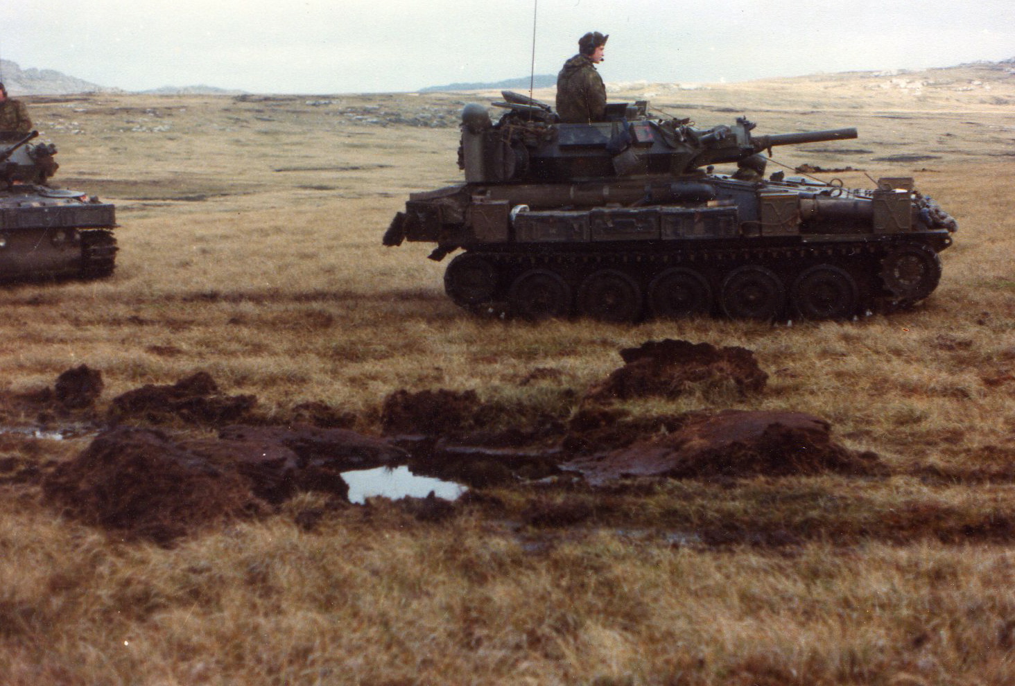 Bluff cove quarry area passing by artillery scrape. Kevin Lambert.