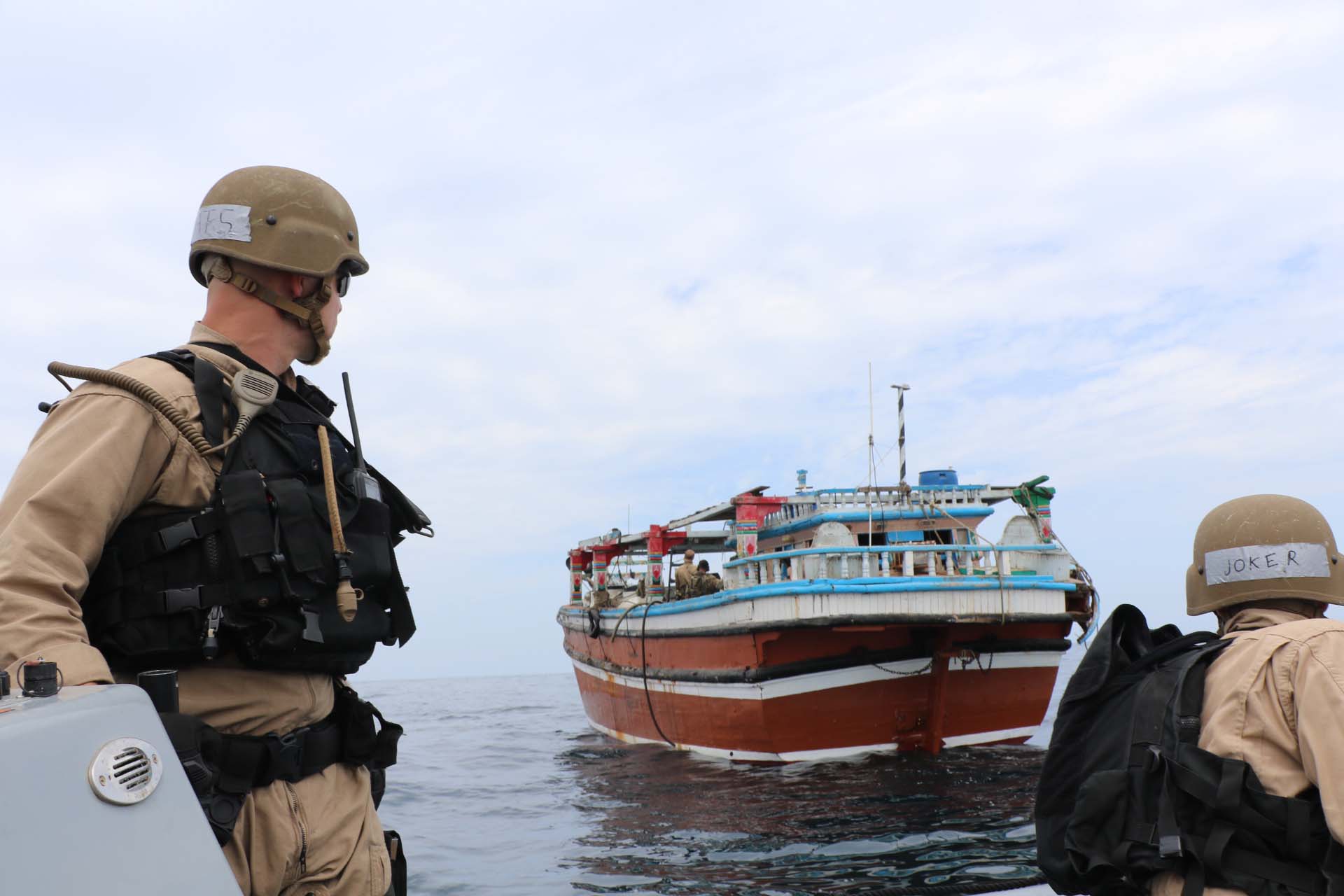 Boarding team, part of the Combined Task Force 150, seizing £17m worth of drugs in the Arabian Sea