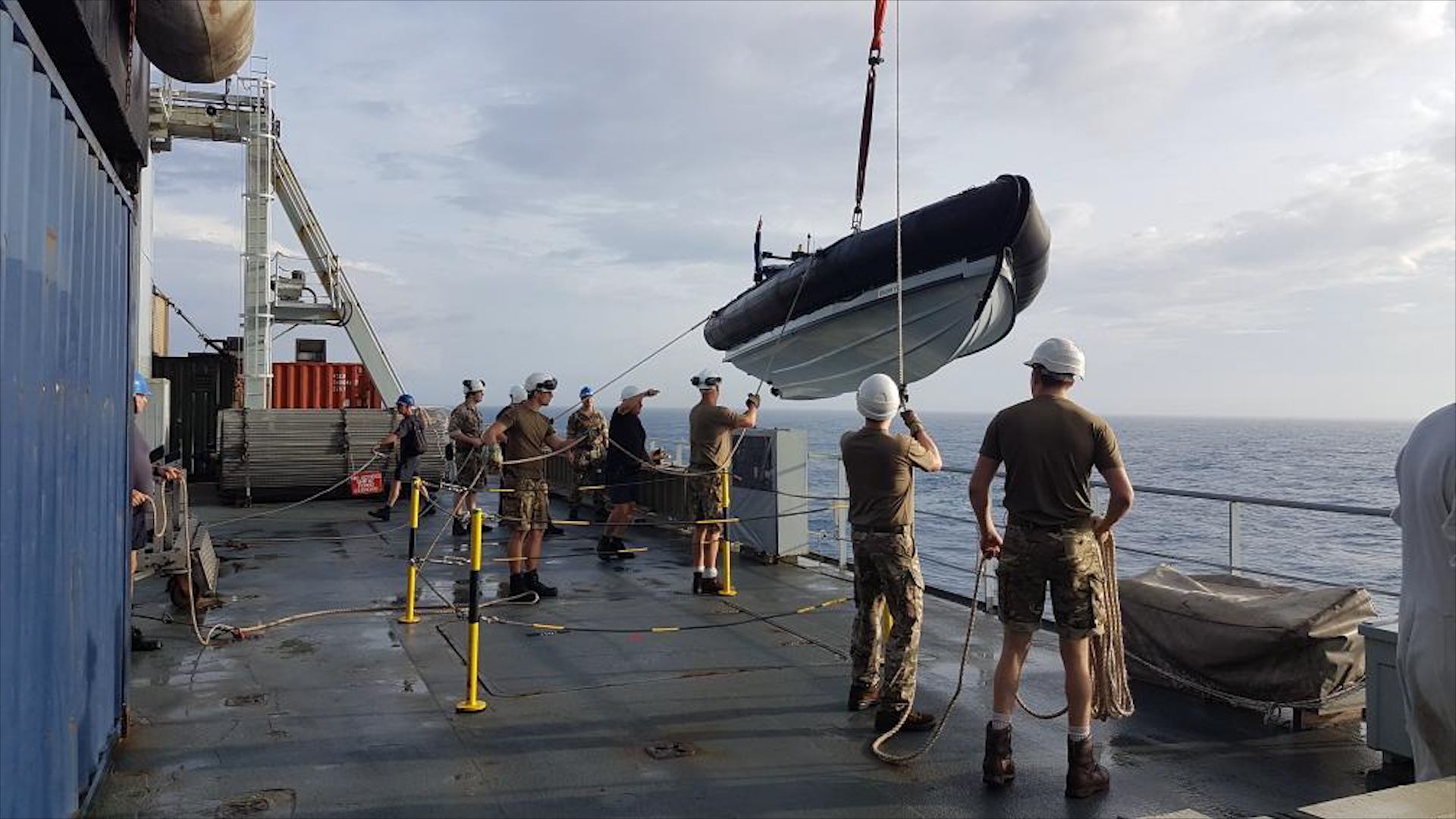 RFA Mounts Bay crew deploy a boat during disaster relief in the Bahamas (Picture: RFA Mounts Bay).