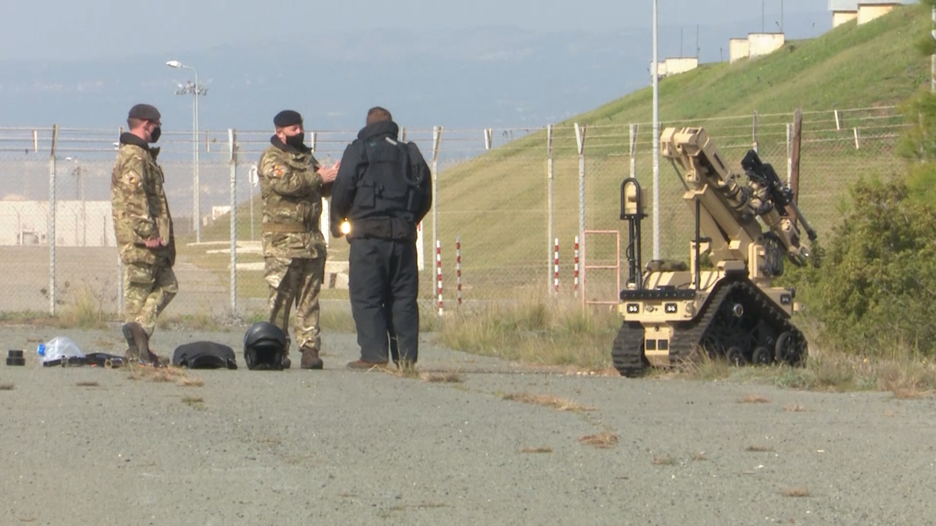 Bomb disposal operators based at RAF Akrotiri in Cyprus have a new state of the art robot, being tested roadside 12032021 CREDIT BFBS