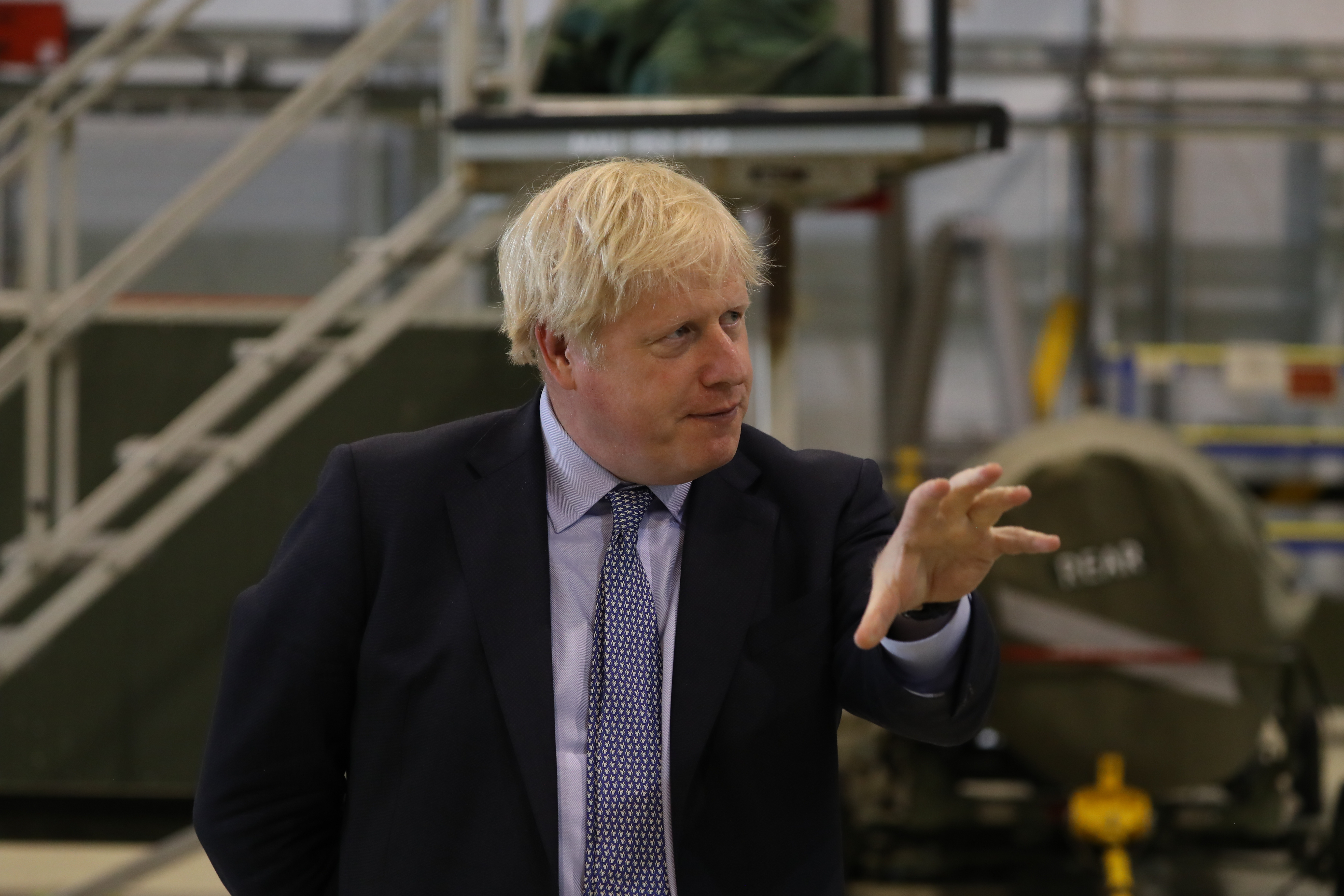 Boris Johnson at RAF Lossiemouth hangar (Picture: PA).
