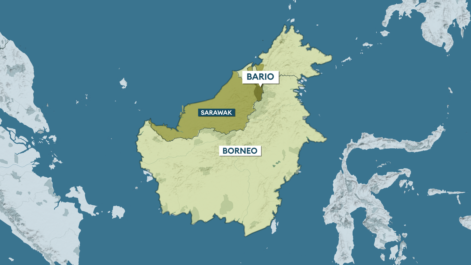 A map highlighting Bario in Sarawak on the island of Borneo CREDIT BFBS