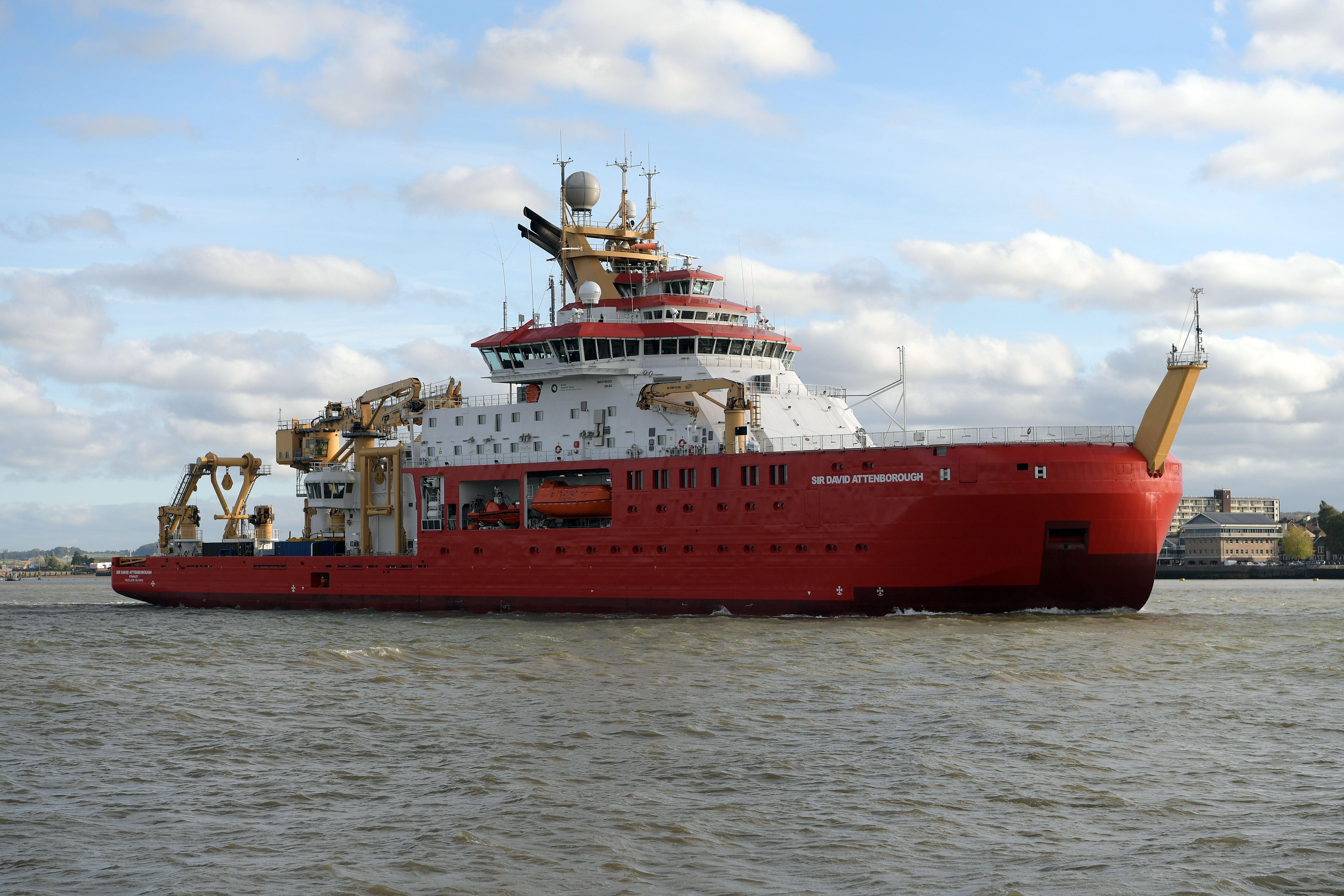 British Antarctic Survey Ship the RRS Sir David Attenborough making its first visit to London on the River Thames